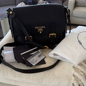 Prada 2017 in Prestine Condition Black Crossbody Bag with Gold Accents
